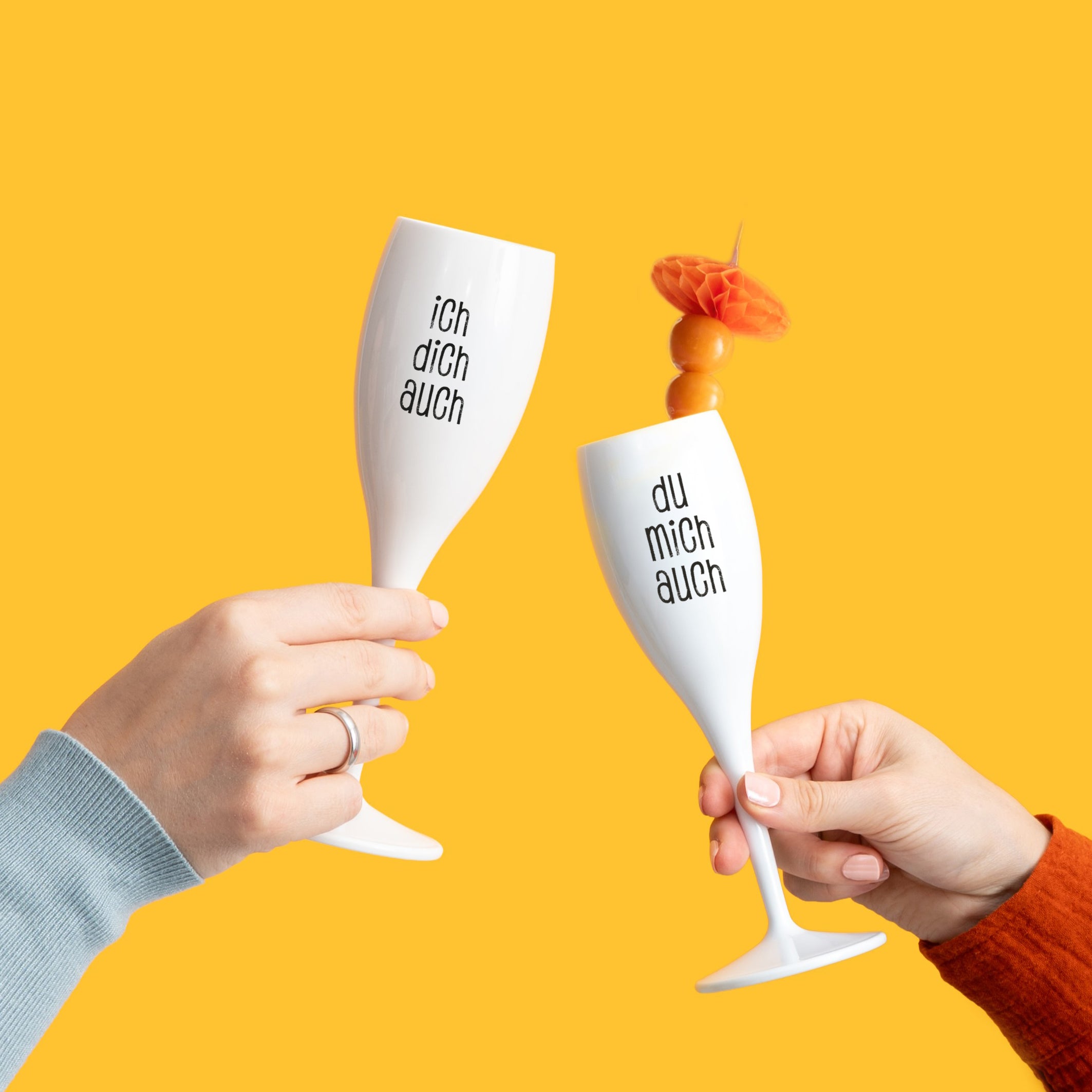 Sektglas mit Druck CHEERS No. 1 ICH DICH AUCH DU MICH AUCH 2er-SET