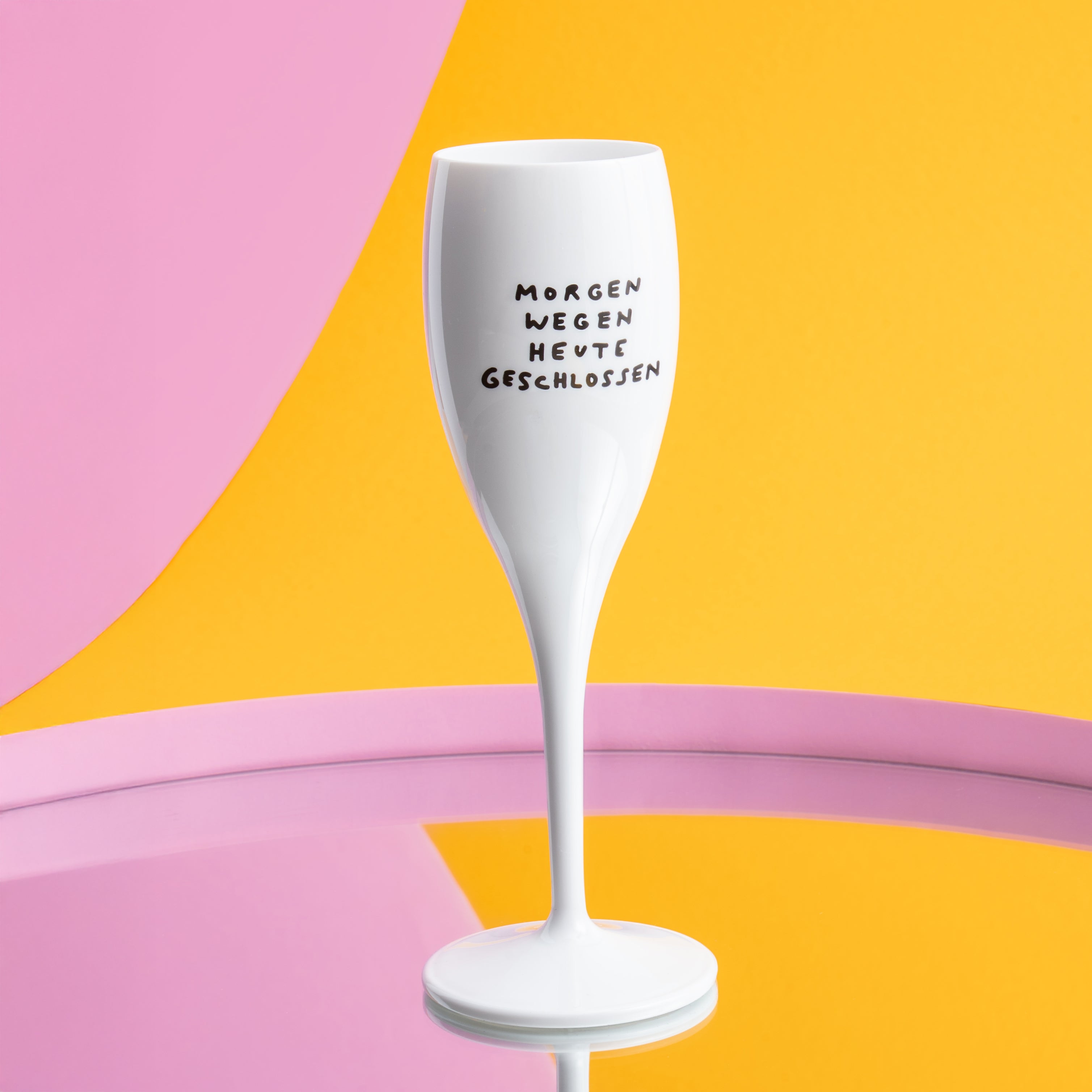 Glas mit Druck CHEERS No. 1 MORGEN WEGEN HEUTE GESCHLOS