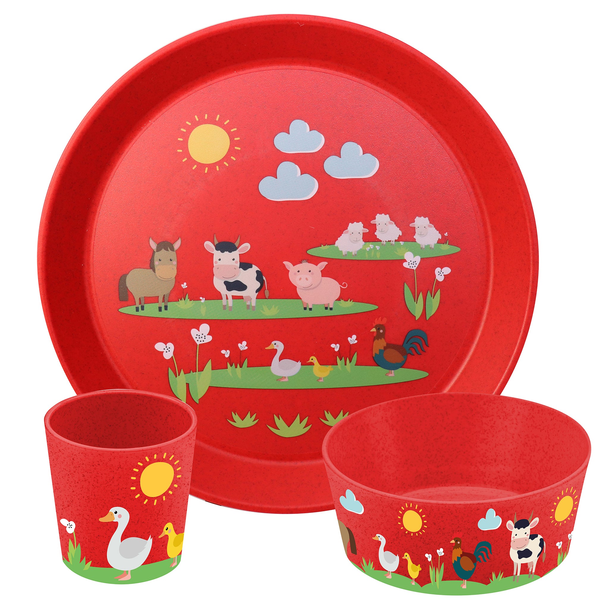 Farm Kids Melamine Dinner Set Kids Plates 4-Pack Melamine Divided