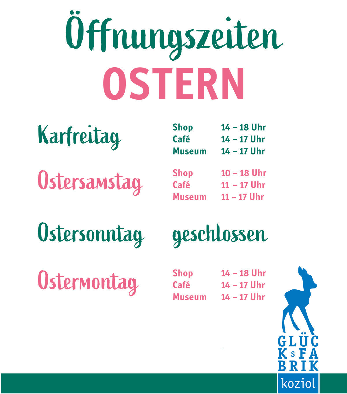 Öffnungszeiten Ostern 2025