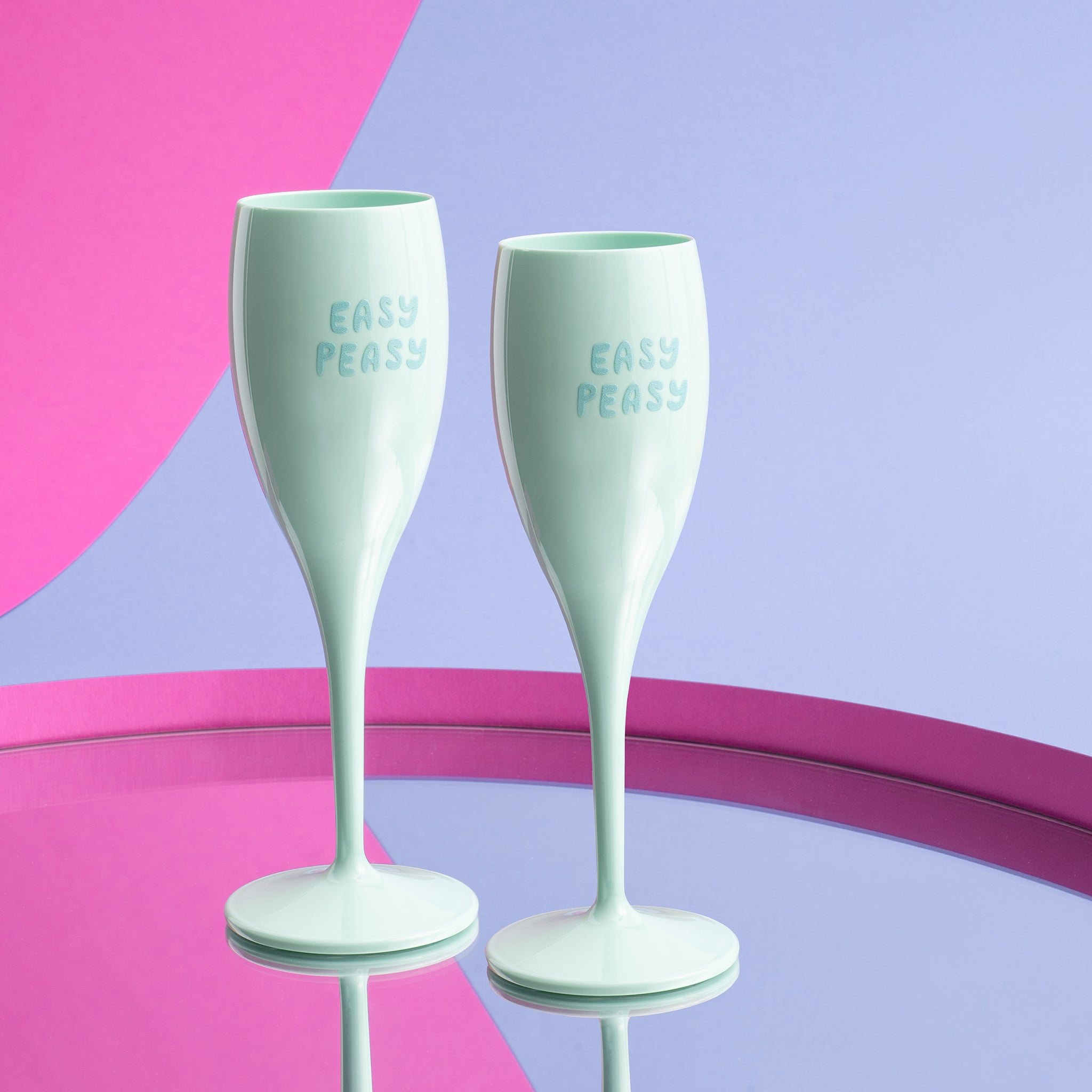 Sektglas mit Druck CHEERS No. 1 EASY PEASY 2er-SET