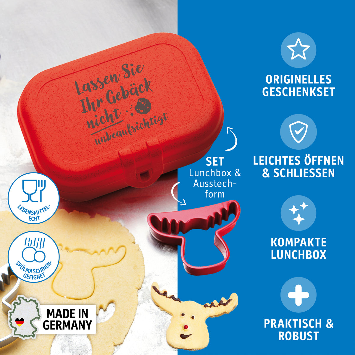 Lunchbox mit Druck + Ausstecher PASCAL S + RUDOLF LASSEN SIE IHR GEBÄCK