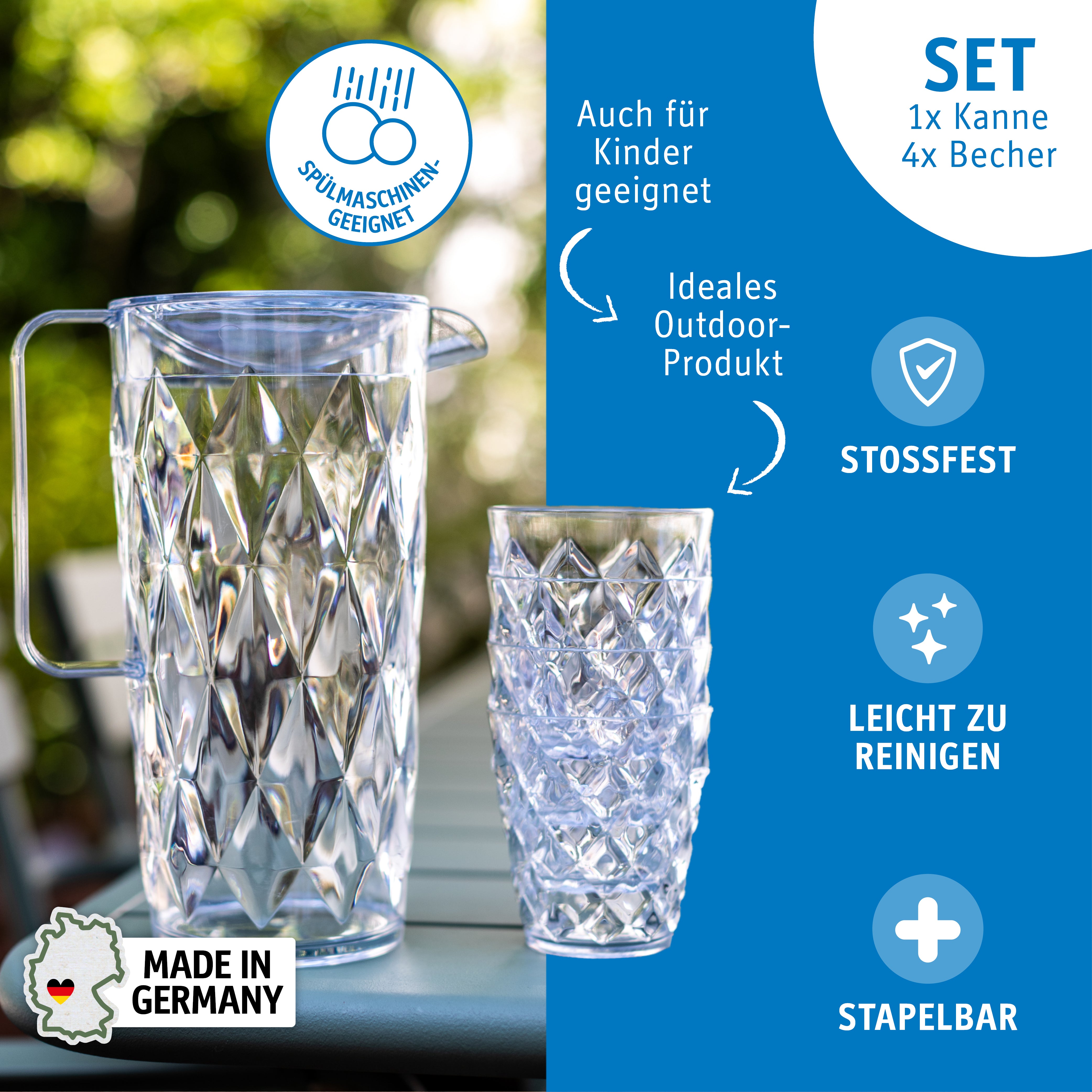 Jug with 4 cups CRYSTAL