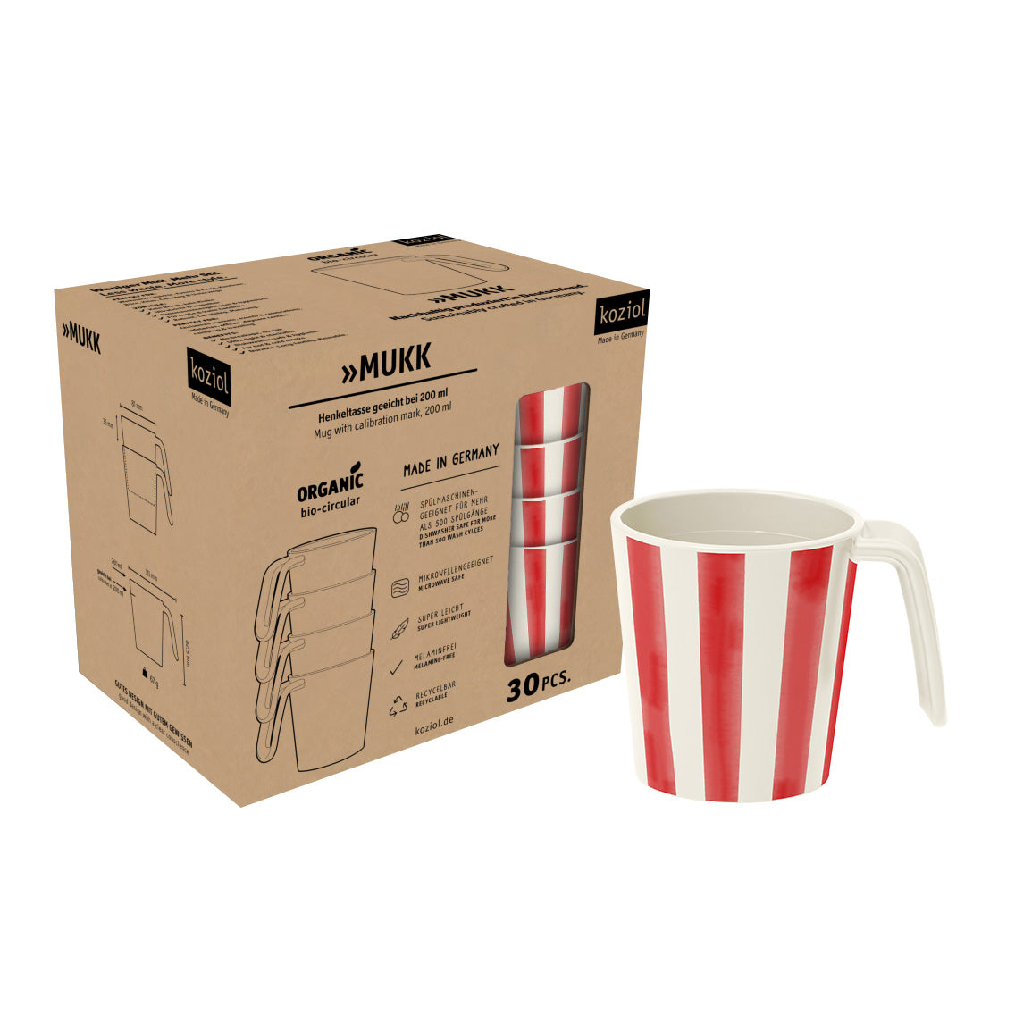 koziol Henkeltasse MUKK STRIPES RED